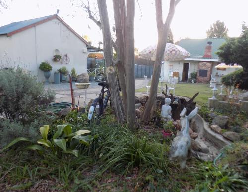 a garden with a tree and a bike in a yard at Jaloersplek Victorian On Vaal Main House in Parys