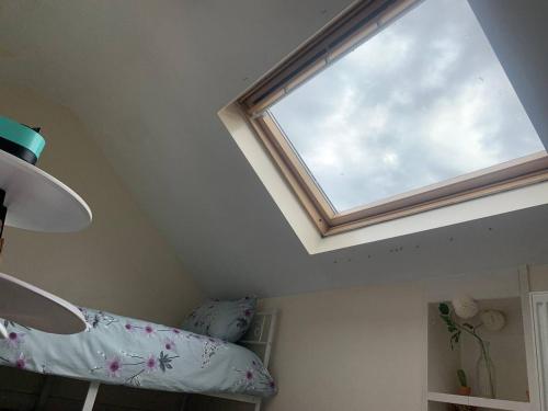 a skylight in a room with a bed and a window at Lily in Whetstone