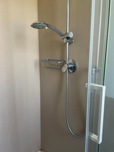 a shower with a shower head in a bathroom at THE RANCH Apartment 3 Capalbio in Pescia Romana