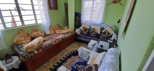 a room with two beds and pillows on the floor at International Youth Hostel and Homestay Kurseong Bazar in Kurseong