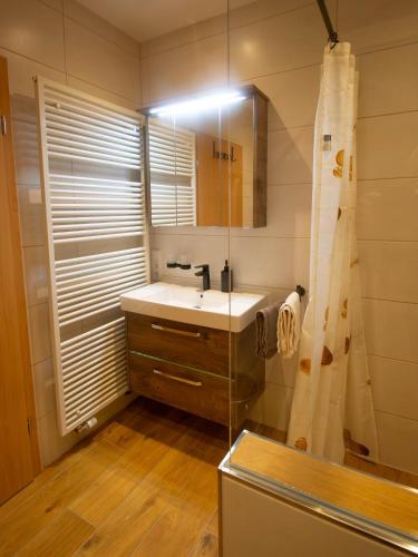 a bathroom with a sink and a shower at Ferienwohnung Philipp in Traben-Trarbach