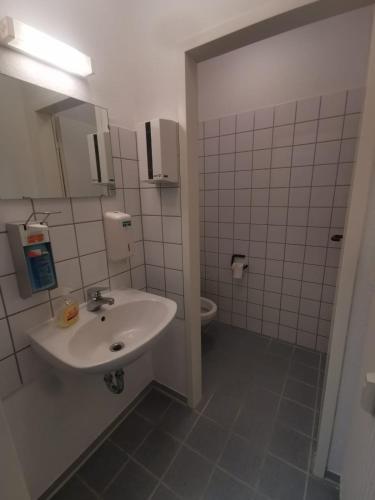 a bathroom with a sink and a toilet at 2 Bett Zimmer in Ramstein-Miesenbach