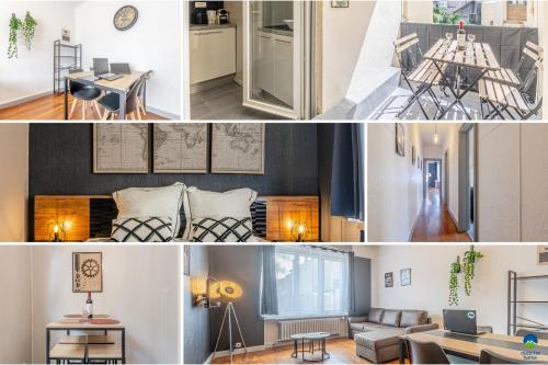 a collage of photos of a living room and a kitchen at CATTENOM NEW NOVÝ NOWY НОВИЙ - 3 min Parking, Wi-Fi, Nespresso - Repos assuré, calme & confort - Rest guaranteed, quiet & comfy in Hayange