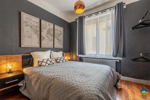 a bedroom with a large bed and a window at CATTENOM NEW NOVÝ NOWY НОВИЙ - 3 min Parking, Wi-Fi, Nespresso - Repos assuré, calme & confort - Rest guaranteed, quiet & comfy in Hayange