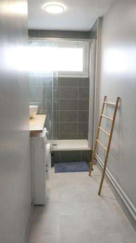 une salle de bain avec douche et toilettes et une échelle dans l'établissement Duguesclin, au Havre