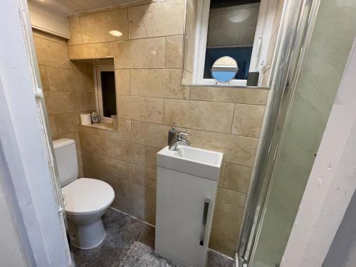 a small bathroom with a toilet and a sink at Greenwich Room in London