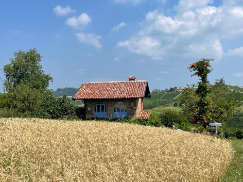 a small house on top of a field of grass at Villa Biancospino - luxury and private villa in Langhe in Monforte dʼAlba