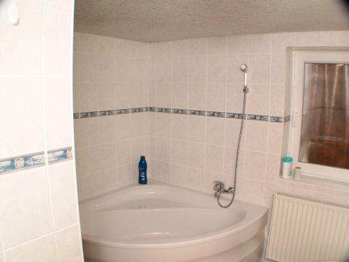 La salle de bains est pourvue d'une baignoire et de toilettes. dans l'établissement Haus-Hohegeiss-freistehend-und-zentrumsnah, à Hohegeiss