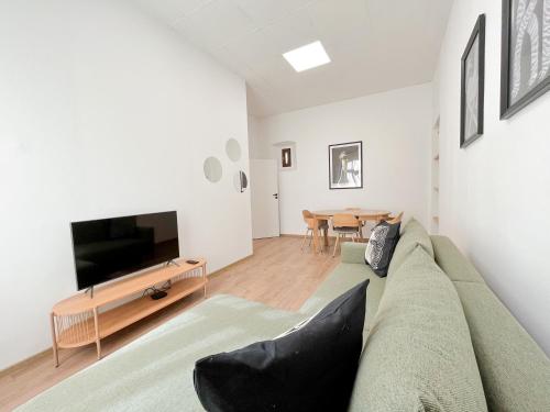 ein Wohnzimmer mit Sofa und Fernseher in der Unterkunft Apartamenty Drukarnia in Toruń