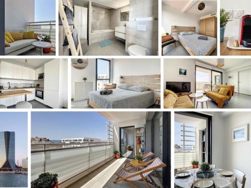 un collage de photos d'une chambre et d'un salon dans l'établissement Sunrise du Panier - Climatisation & Central - Les Frères de la Loc', à Marseille