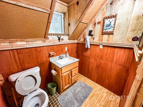 een badkamer met een toilet en een wastafel bij Off-grid Cabin At Angel Valley Ranch in Duck Creek Village