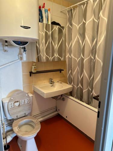 uma pequena casa de banho com WC e lavatório em SAPIN 2 em Les Adrets