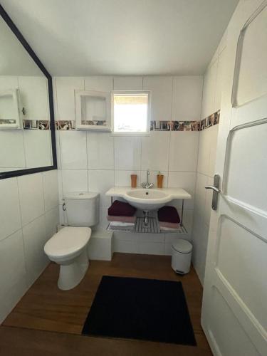 une petite salle de bain avec toilettes et lavabo dans l'établissement Appartement centre Apt Bèlavista luberon, à Apt