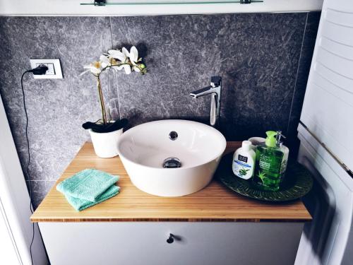 a bathroom with a sink and a counter with a sink at A UN PASSO DALL'OSPEDALE in Padova