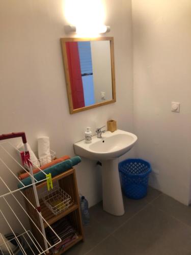 bagno con lavandino e specchio di Studio à la campagne a Le Moule