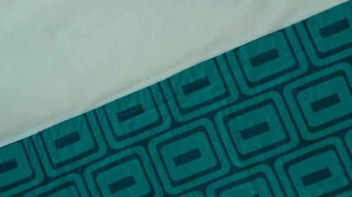 a blue and green pattern on a wall at Howard Johnson by Wyndham Niagara Falls in Niagara Falls