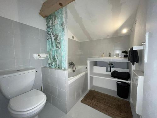 a bathroom with a toilet and a tub and a sink at Domaine Royal Quercy in Monclar-de-Quercy