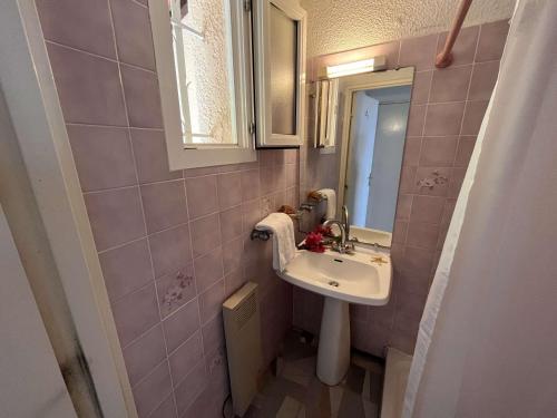 une salle de bain avec un lavabo et un miroir dans l'établissement Studio/Mezzanine avec Terrasse et Piscine - Saint-Raphaël - FR-1-226A-163, à Saint-Raphaël