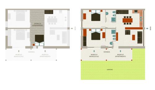 a floor plan of a building and two diagrams at Stazzo La Foci soluzioni vista Mare in Aglientu