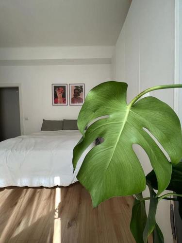 una grande pianta verde in una camera da letto con un letto di In-Experience City a Milano