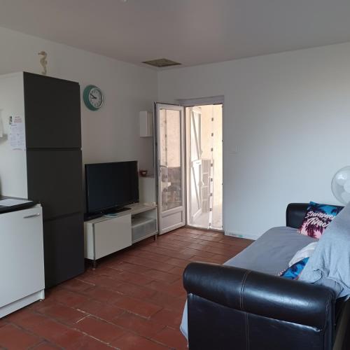 un salon avec un canapé et une télévision dans l'établissement Andre, à Ollioules