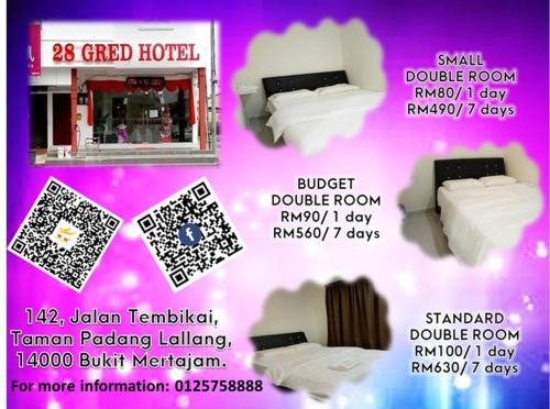 a flyer for a hotel room with two beds at 28 Gred Hotel in Bukit Mertajam