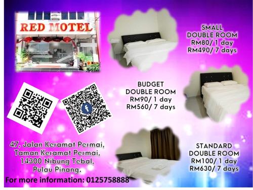 a flyer for a red hotel with descriptions of a room at Red Motel in Nibung Tebal
