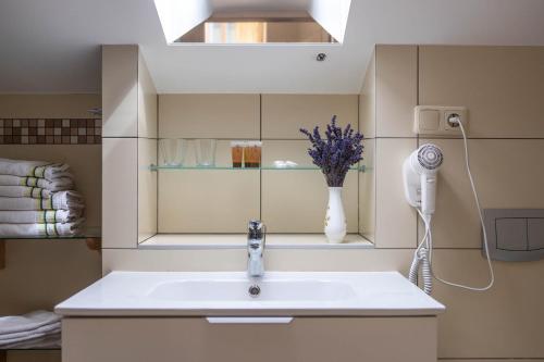 a bathroom with a sink and a hair dryer at Anbo Vila in Palanga