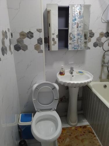 a bathroom with a toilet and a sink at Мейкин in Osh