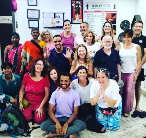 a group of people posing for a picture at Rudram Hotel Yoga & Ayurveda Retreat in Rishīkesh