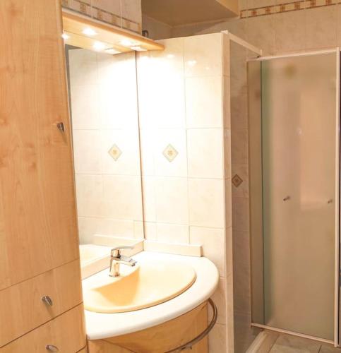 une salle de bain avec un lavabo et une douche dans l'établissement Horizon YourHostHelper, à Saint-Laurent-du-Var