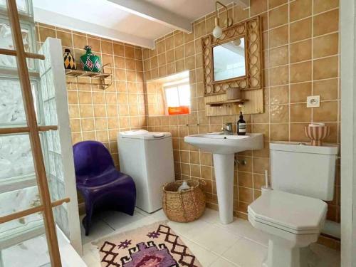 une salle de bain avec un lavabo, des toilettes et un miroir dans l'établissement Maison Meynadier, à Cannes