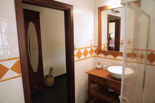 a bathroom with a sink and a mirror at Quinta Vila Rachel - Winery in São Mamede de Riba Tua