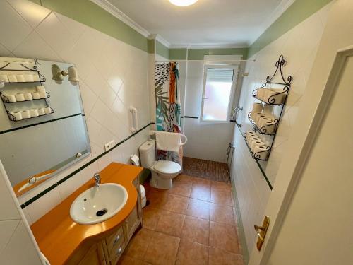 La salle de bains est pourvue d'un lavabo et de toilettes. dans l'établissement APARTAMENTO TURÍSTICO VILLANUEVA DE LOS INFANTES, à Villanueva de los Infantes