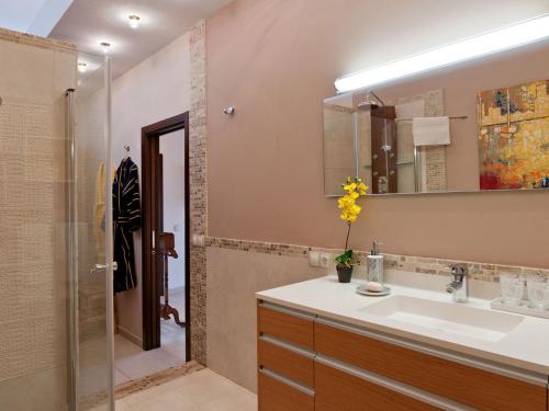 een badkamer met een wastafel en een douche bij Magnificent Villa with Swimming Pool on an Exclusive Island in Ingenio