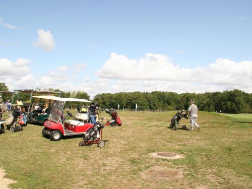 a group of people in a field with a golf cart at Villa in France with Private Pool in Vasles