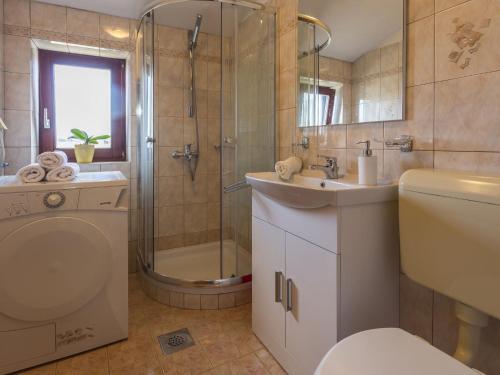 a bathroom with a shower and a toilet and a sink at Villa in Kujici near Beach with Pool in Hreljići