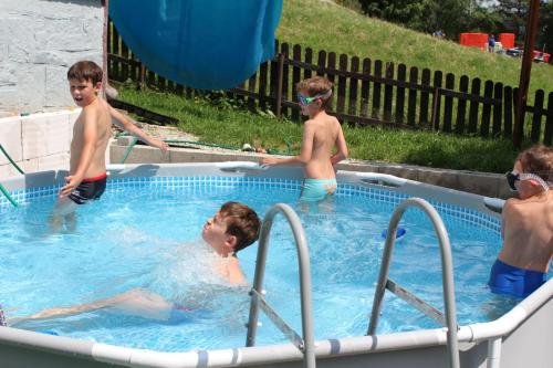 um grupo de rapazes a brincar numa piscina em Holiday House Daniela em Ždiar