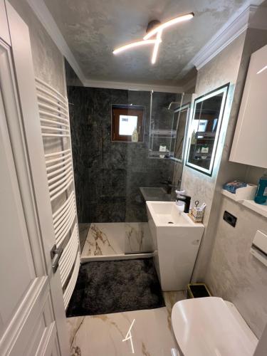 un baño con inodoro y lavabo en Kalim’s apartment, en Arad