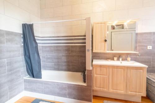 a bathroom with a shower and a sink at Le Vieux Chai in Jonzac