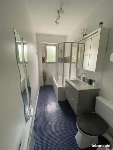 une salle de bain avec toilettes et lavabo dans l'établissement Appartement de standing 60m de la plage, à La Baule