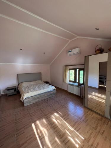 a bedroom with a bed and a large mirror at Dinadav house in Garni