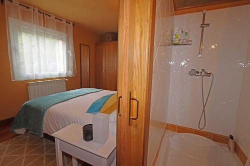 a bedroom with a bed and a shower and a tub at Baigorri in El Llano