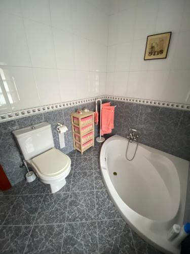 a bathroom with a bath tub and a toilet at Casa Gin Tazones in Tazones
