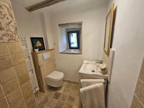 y baño con aseo, lavabo y ducha. en La Crocherie : Gîte des Elfes - Free Wifi & Smart TV, en Beaumont-Pied-de-Boeuf