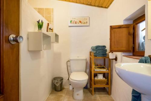 a bathroom with a toilet and a sink at El Refugio del Viento, Casita Levante con Jardín y Piscina in Facinas