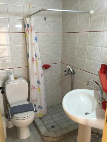 a bathroom with a toilet and a sink at Stella Apartments in Kokkini Khanion