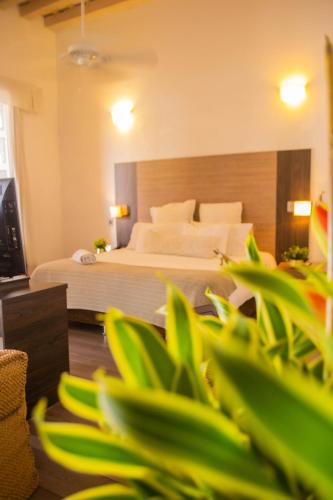 a hotel room with a bed in the background at Hotel Boutique Don Pepe in Santa Marta