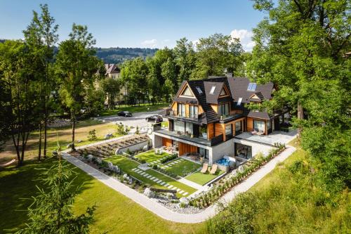 an aerial view of a house with a garden at Villa T Apartments & SPA in Zakopane