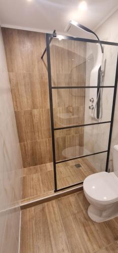 a bathroom with a shower and a toilet at Z Elegant Studios in Perea